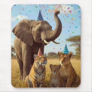 African Party Animals with Hats and Confetti Mouse Mat