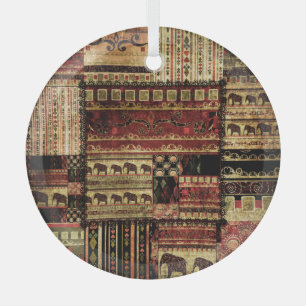 African Patchwork: Grunge Print Background Glass Tree Decoration