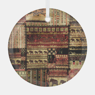 African Patchwork: Grunge Print Background Glass Tree Decoration