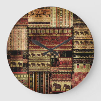 African Patchwork: Grunge Print Background Large Clock