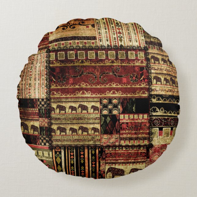 African Patchwork: Grunge Print Background Round Cushion (Front)