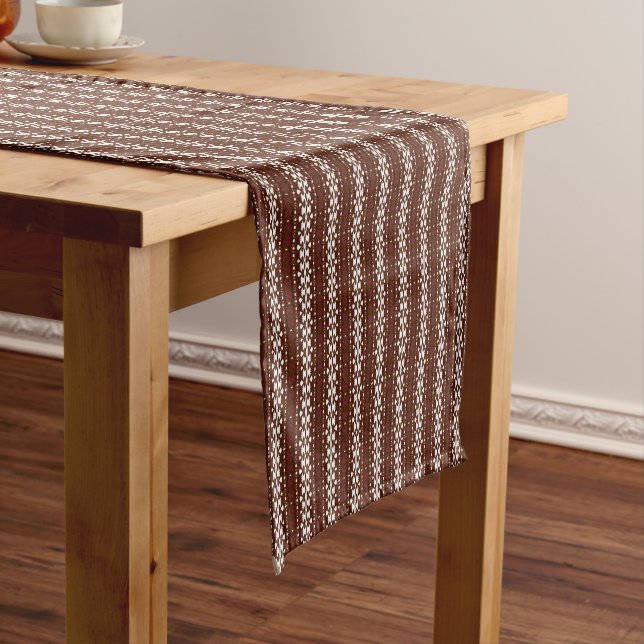african pattern, geometric, pattern,brown, modern short table runner (In Situ)