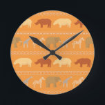 African pattern round clock<br><div class="desc">Seamless pattern with african animals and stripy ornament  © and ® Bigstock® - All Rights Reserved.</div>