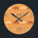 African pattern round clock<br><div class="desc">Seamless pattern with african animals and stripy ornament  © and ® Bigstock® - All Rights Reserved.</div>