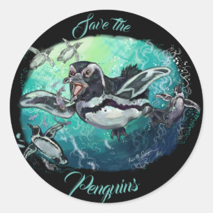 African Penguin Fishy Feast Classic Round Sticker