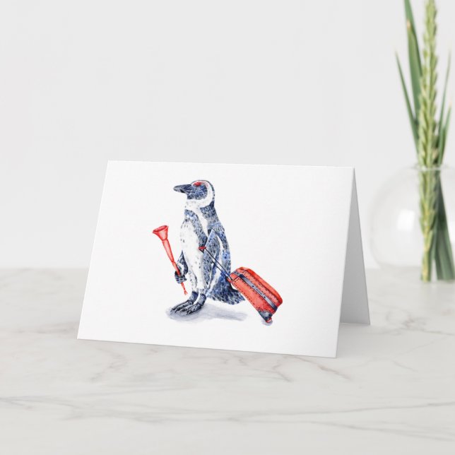African Penguin with a Suitcase Holiday Card (Front)