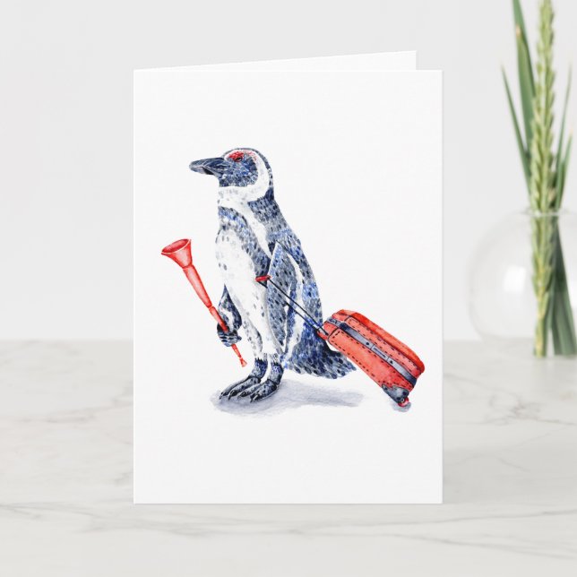 African Penguin with a Suitcase Holiday Card (Front)