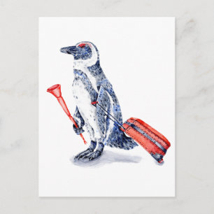 African Penguin with a Suitcase Postcard