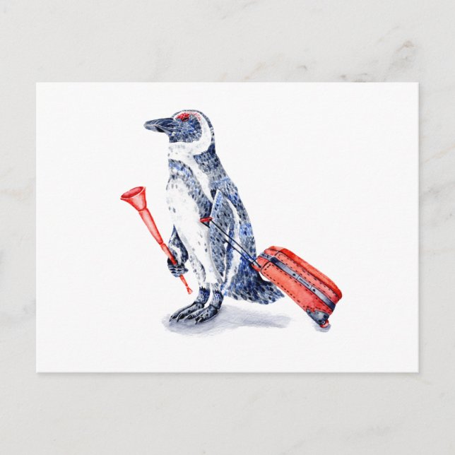 African Penguin with a Suitcase Postcard (Front)