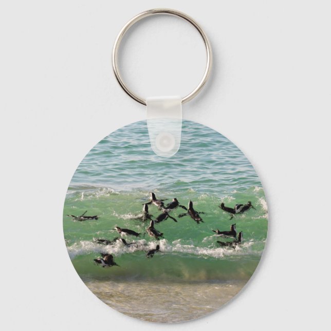 African penguins swimming at beach key ring (Front)