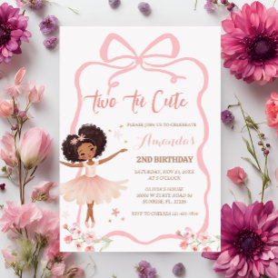 African Pink Ballerina Two Tu Cute 2nd Birthday  Invitation