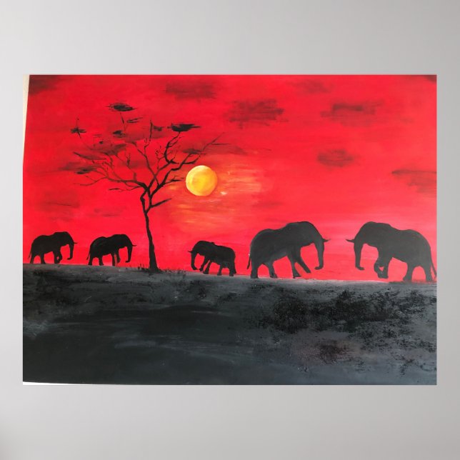 African Plain Elephant Painting Wall Art (Front)
