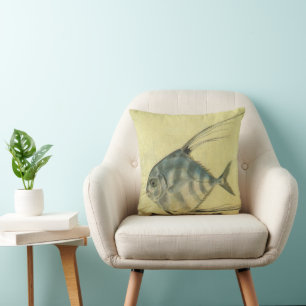 African Pompano Fish, Vintage Threadfin Trevally Cushion