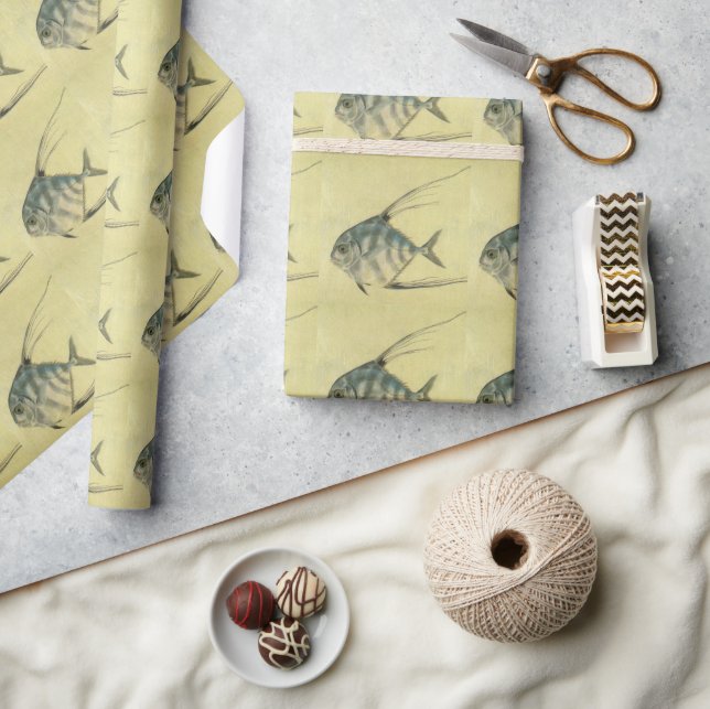 African Pompano Fish, Vintage Threadfin Trevally Wrapping Paper (Crafts)