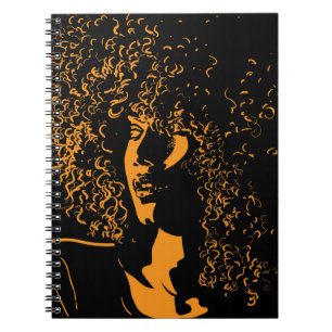 African pretty woman with afro hair style portrait notebook