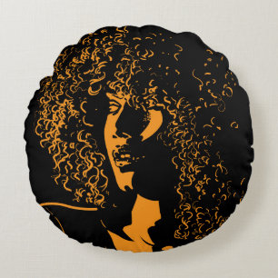 African pretty woman with afro hair style portrait round cushion