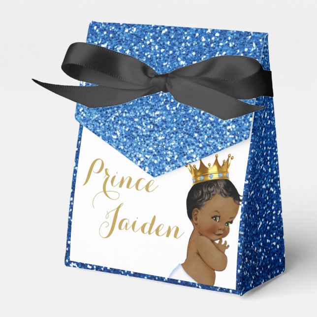 African Prince Blue|Gold Elegant Ombre Glitter Favour Box (Front Side)