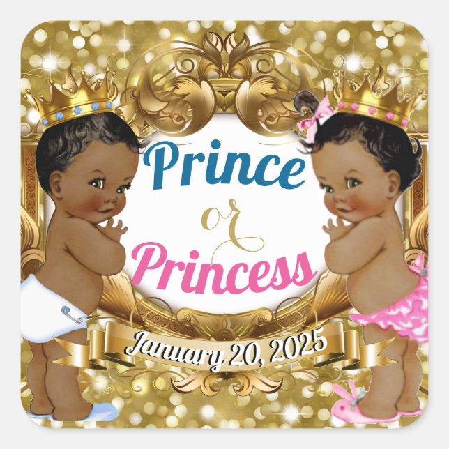 African Prince or Princess Royal Gender Reveal Square Sticker (Front)