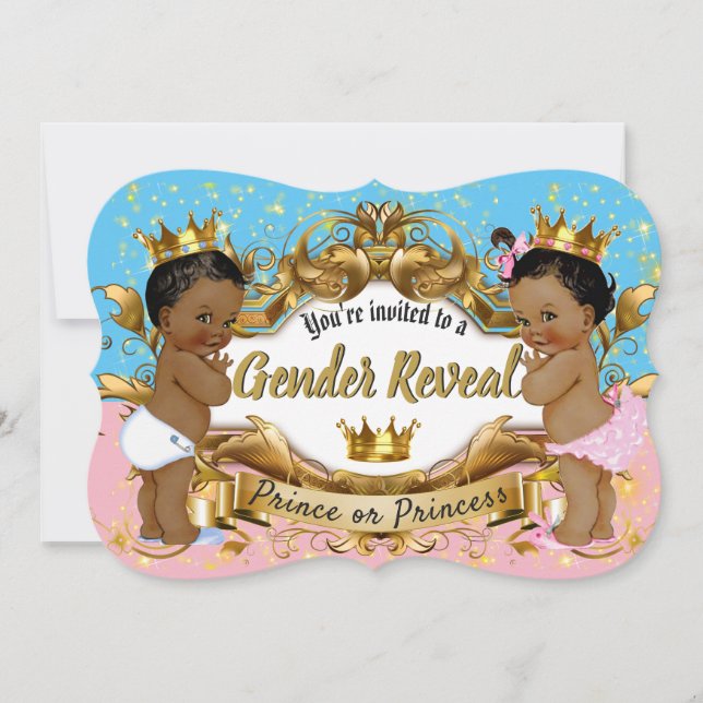 African Prince|Princess Pink & Blue| Gender Reveal Invitation (Front)