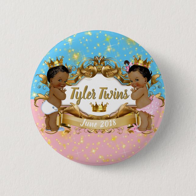 African Prince/Princess Pink|Blue|Glitter Button (Front)