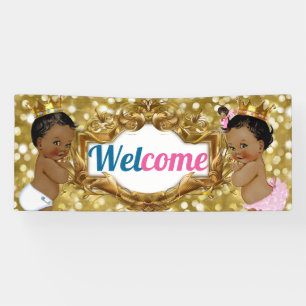 African Prince Princess Pink Blue Glitter Welcome Banner