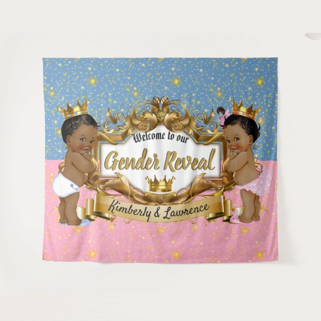 African Prince/Princess Pink/Blue/Gold Sparkle  Tapestry (Front (Horizontal))