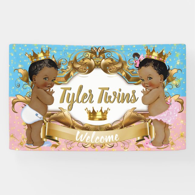 African Prince/Princess Pink/Blue & Gold Sparkles Banner (Horizontal)