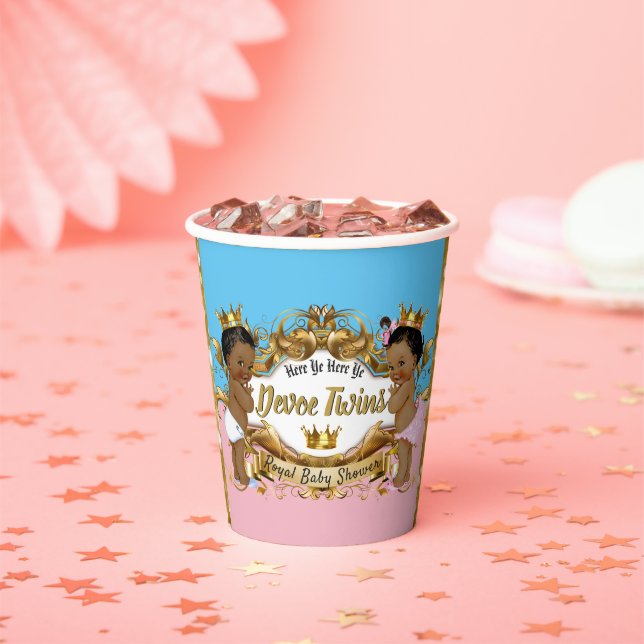 African Prince|Princess Pink & Blue| Gold Sparkles Paper Cups (Insitu)