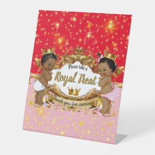 African Prince Princess Pink & Red Gold Sparkle Pedestal Sign