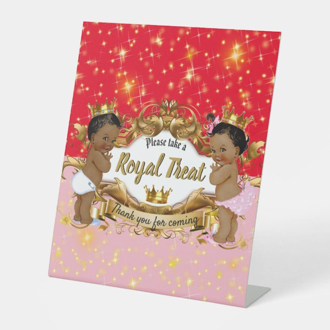 African Prince|Princess Pink & Red Gold Sparkle Pedestal Sign (Front)