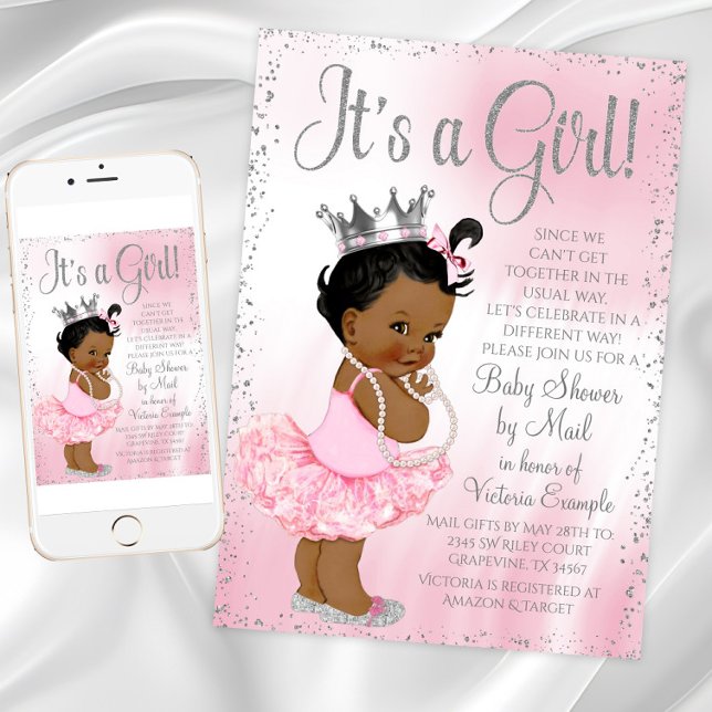 African Princess Baby Shower by Mail Invitation (Long distance mail baby shower invitation. Instant download and printed invitations available.)