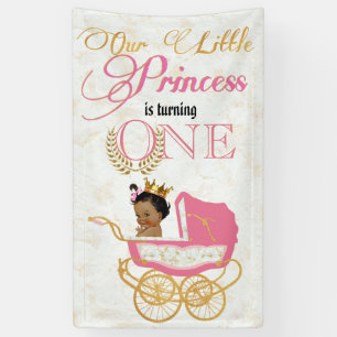 African Princess Elegant Pink Gold 1st Birthday Banner