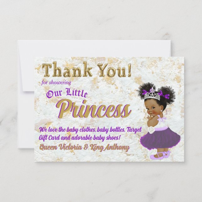 African Princess Elegant Purple & Gold Thank You Card (Back)
