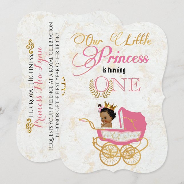 African Princess Fancy Pink|Gold 1st Birthday Invitation (Front/Back)