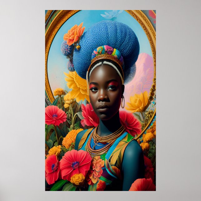 African princess in garden of flowers poster (Front)