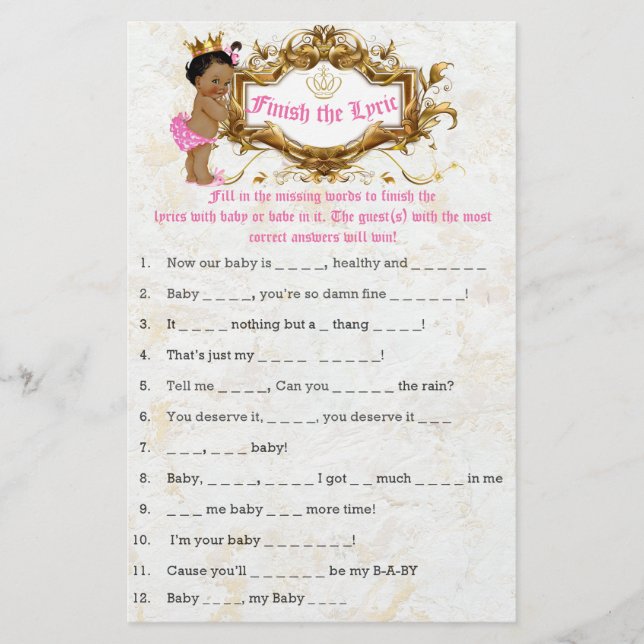 African Princess Pink Baby Shower Game Flyer (Front)