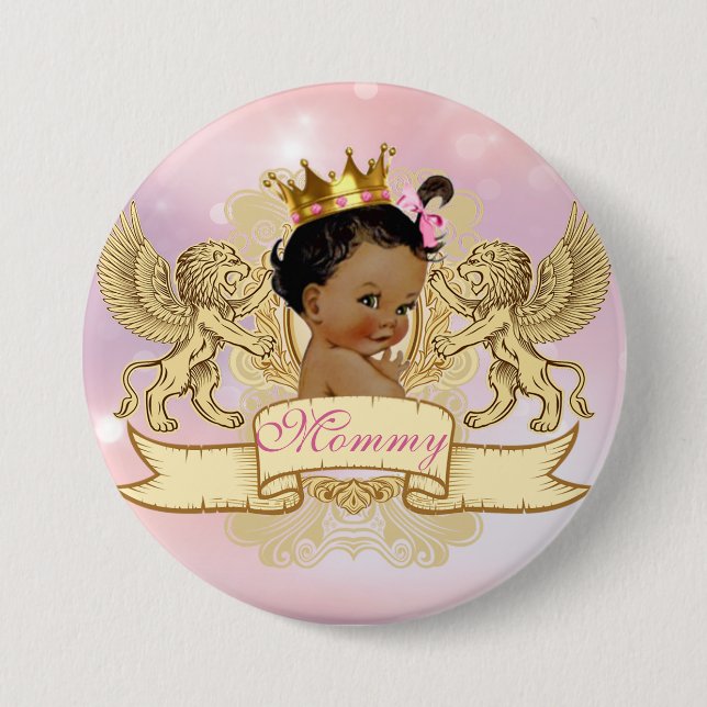 African Princess Pink|Sparkles Baby Shower Button (Front)