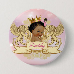 African Princess Pink Sparkles Baby Shower Button
