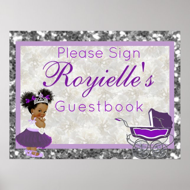 African Princess|Purple & Silver Glitter Guestbook (Front)