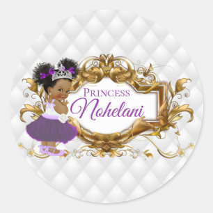 African Princess Purple   White & Gold Elegant Classic Round Sticker