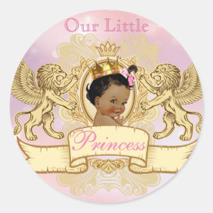 African Princess  Regal Lions Crest  Pink & Gold Classic Round Sticker