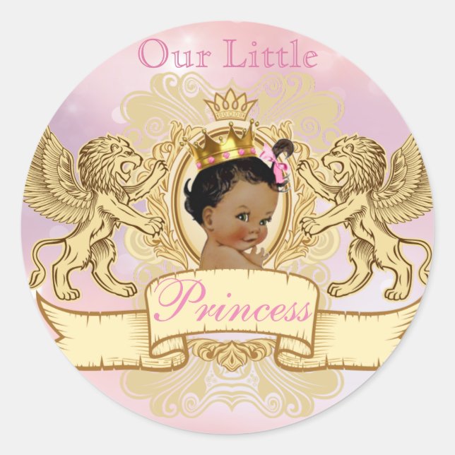 African Princess| Regal Lions Crest| Pink & Gold Classic Round Sticker (Front)