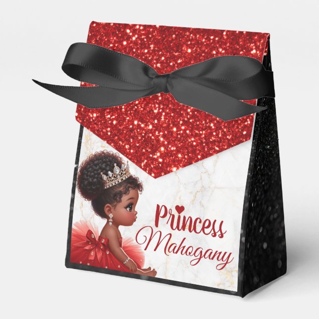 African Princess Royal Baby Shower Red Glitter Favour Box (Front Side)