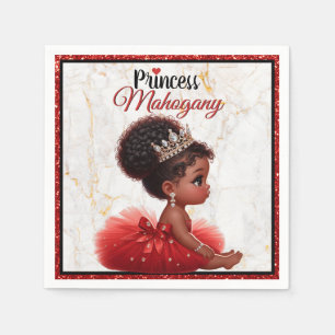 African Princess Royal Baby Shower Red Glitter Napkin