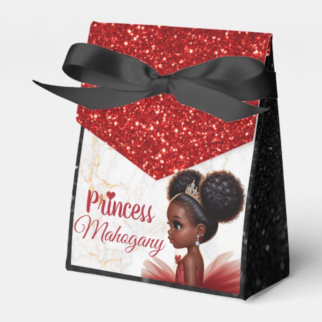 African Princess Royal Birthday Glitter Red/Black Favour Box (Front Side)
