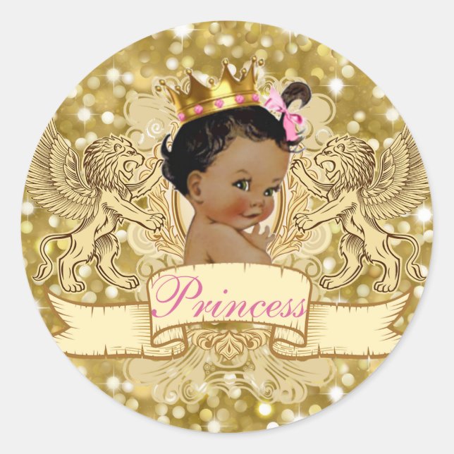 African Princess Royal Gold Glitter Favour Sticker (Front)