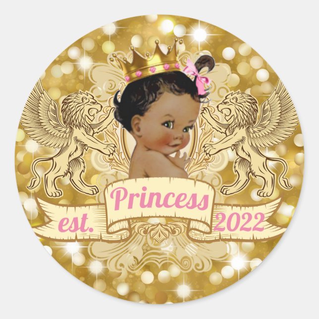 African Princess Royal Gold Glitter Favour Sticker (Front)