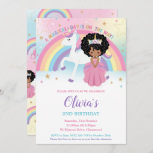 African Princess Unicorn Birthday Party Rainbow Invitation