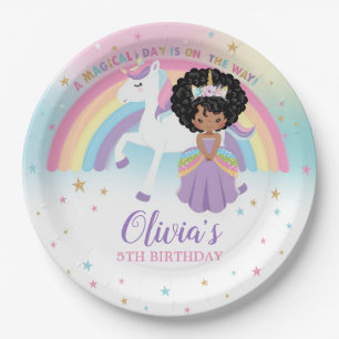 African Princess & Unicorn Birthday Party Rainbow Paper Plate