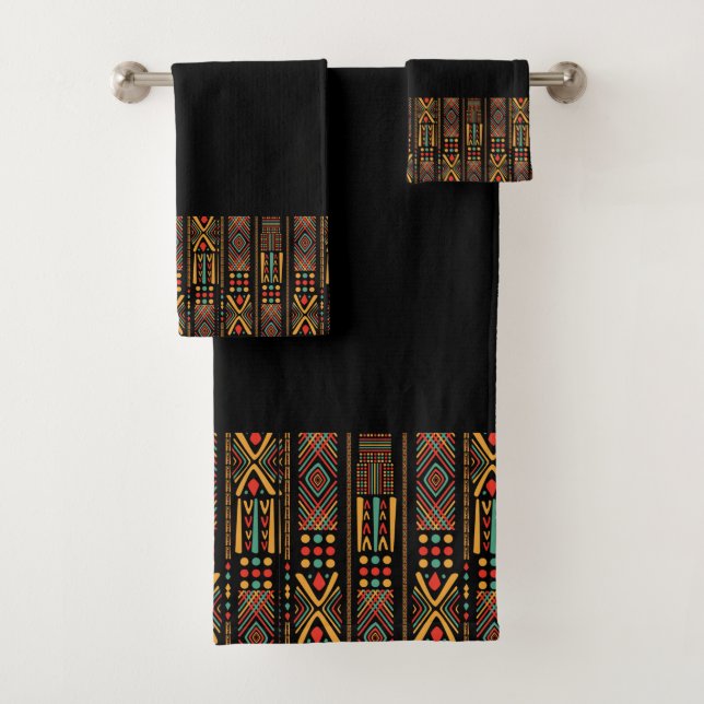 African Print Pattern Bath Towel Set (Insitu)